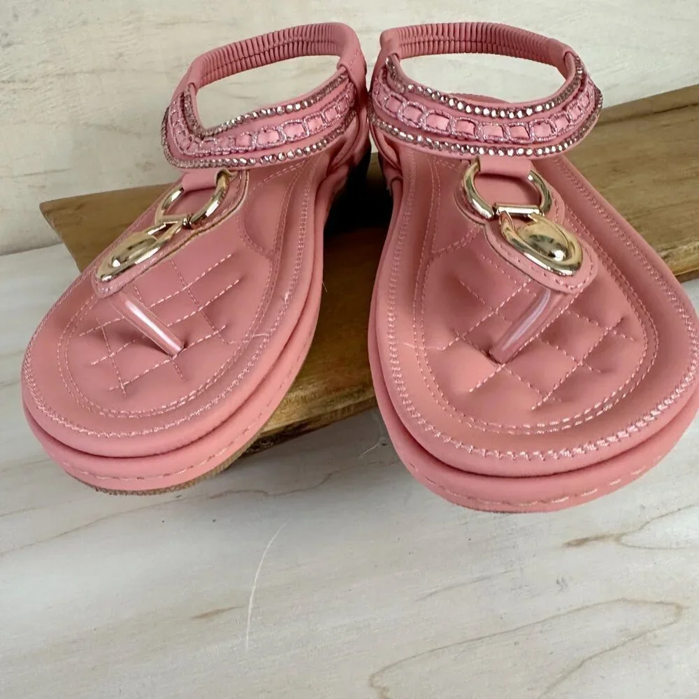 Siketu Coral Thong‎ Sandals Gold Hardware 39 Peach 8 bohemian NWB